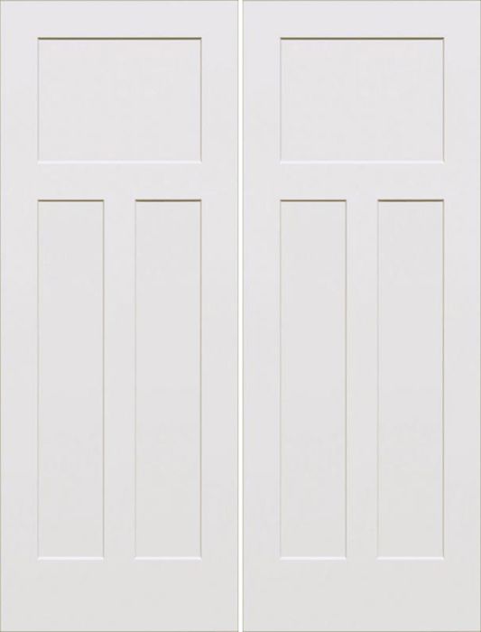 80" Craftsman III 3 Panel Shaker Solid Core Smooth Double Door|1-3/4" Thick