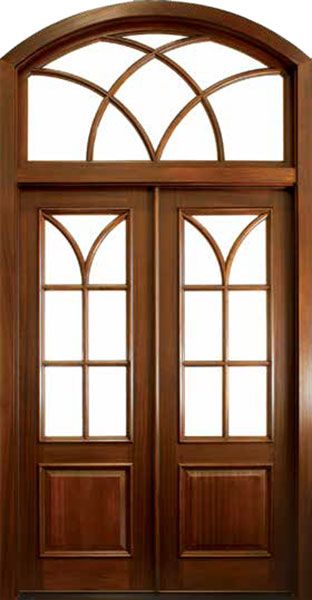 96" Mahogany Seville TDL 7 Lite Double Door & Segment Transom