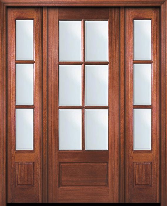 96" 6 Lite TDL DoorCraft Mahogany Door /2side w/Bevel IG