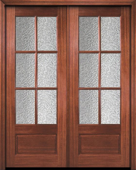 96" Double 6 Lite TDL DoorCraft Mahogany Door w/Textured Glass
