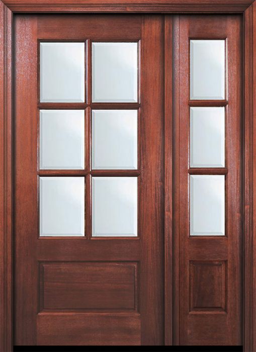 80" 6 Lite TDL DoorCraft Mahogany Door /1side w/Bevel IG