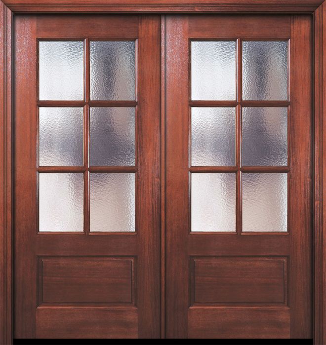 80" Double 6 Lite TDL DoorCraft Mahogany Door w/Textured Glass