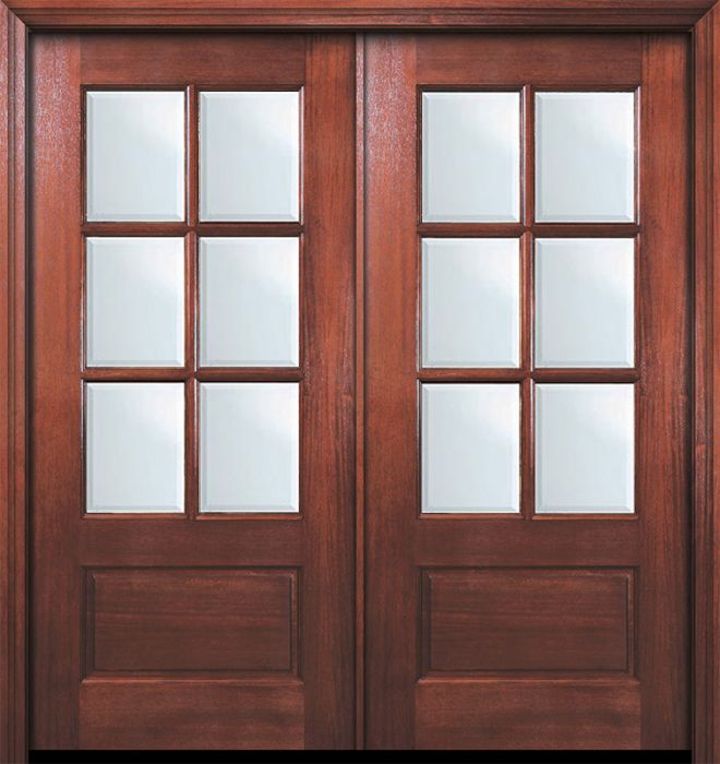 80" Double 6 Lite TDL DoorCraft Mahogany Door w/Bevel IG