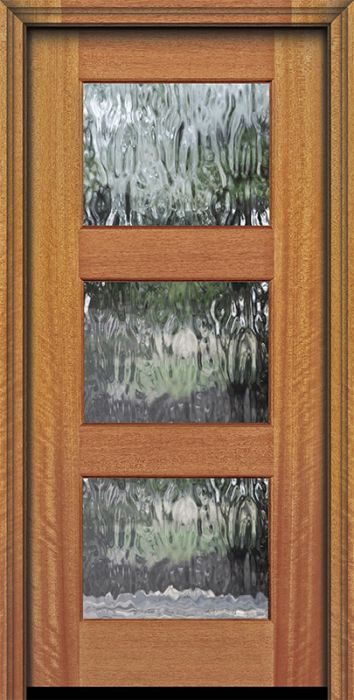 80" 3 lite TDL Continental DoorCraft Mahogany Door w/Textured Glass