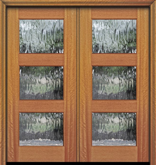 80" Double 3 lite TDL Continental DoorCraft Mahogany Door w/Textured Glass
