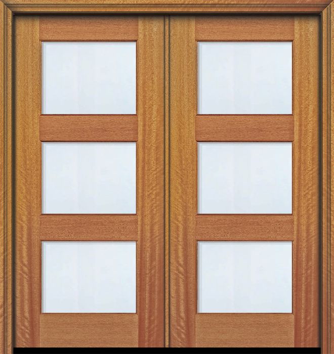80" Double 3 lite TDL Continental DoorCraft Mahogany Door w/Bevel IG