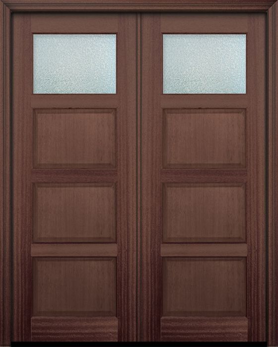 96" Double 1 lite TDL Continental DoorCraft Mahogany Door w/Textured Glass