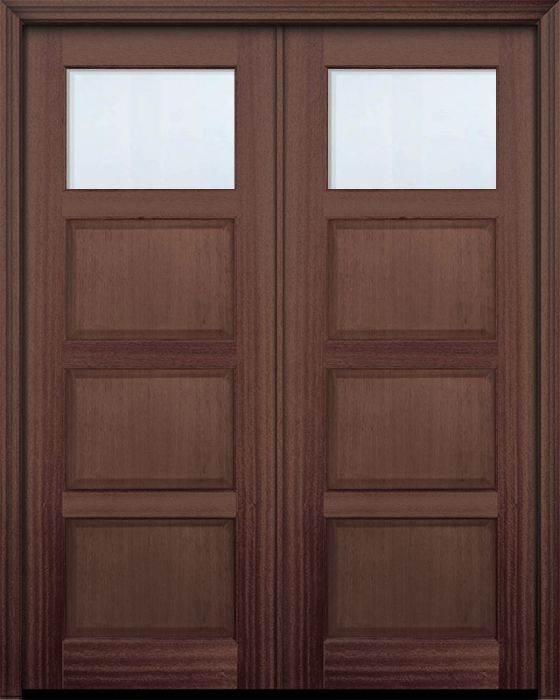 96" Double 1 lite TDL Continental DoorCraft Mahogany Door w/Bevel IG