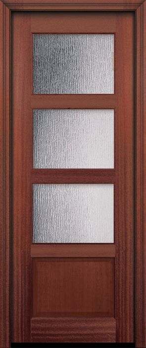 96" 3 lite TDL Continental DoorCraft Mahogany Door w/Textured Glass