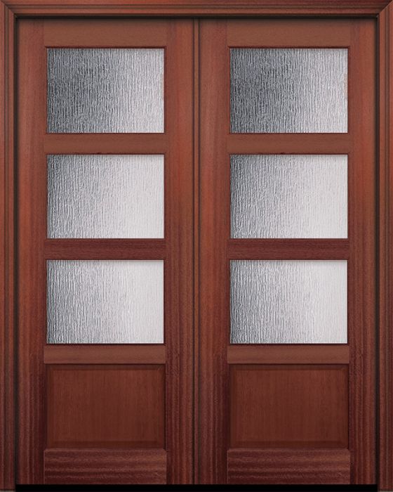 96" Double 3 lite TDL Continental DoorCraft Mahogany Door w/Textured Glass