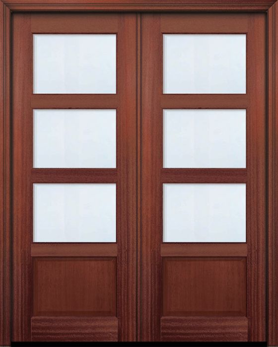 96" Double 3 lite TDL Continental DoorCraft Mahogany Door w/Bevel IG