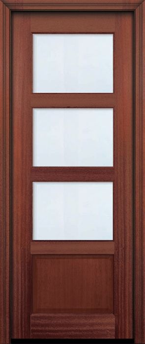 96" 3 lite TDL Continental DoorCraft Mahogany Door w/Bevel IG