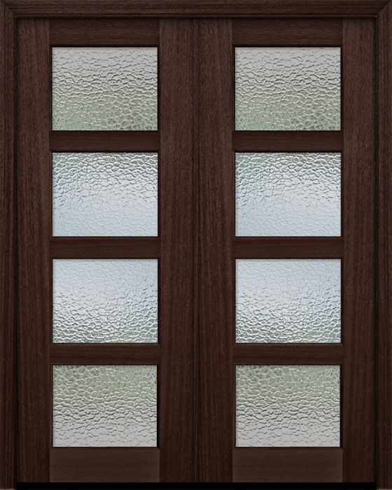 96" Double 4 lite TDL Continental DoorCraft Mahogany Door w/Textured Glass