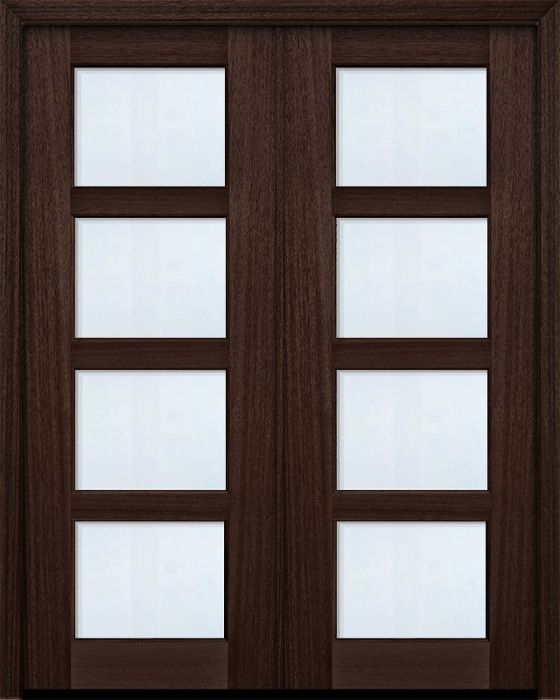 96" Double 4 lite TDL Continental DoorCraft Mahogany Door w/Bevel IG
