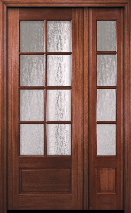 96" 8 Lite TDL DoorCraft Mahogany Door /1side w/Textured Glass