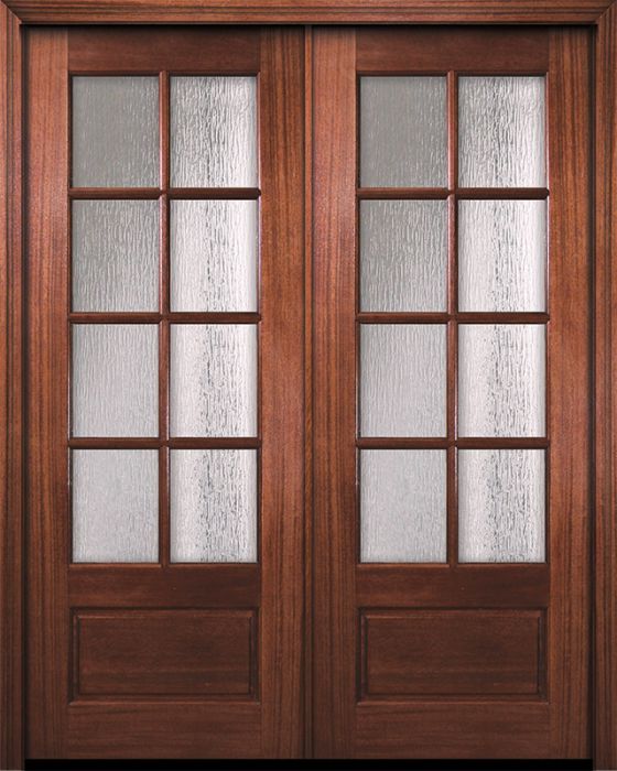 96" Double 8 Lite TDL DoorCraft Mahogany Door w/Textured Glass