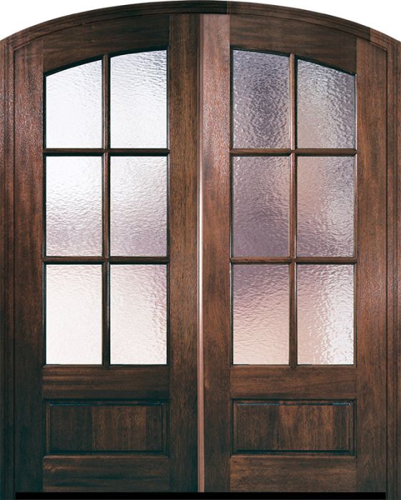 96" Double 6 Lite Arch Top TDL DoorCraft Mahogany Door w/Textured Glass