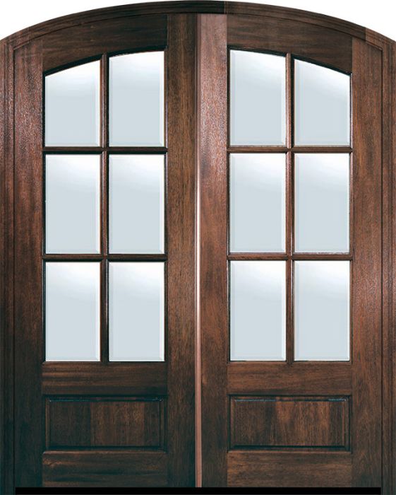96" Double 6 Lite Arch Top TDL DoorCraft Mahogany Door w/Bevel IG