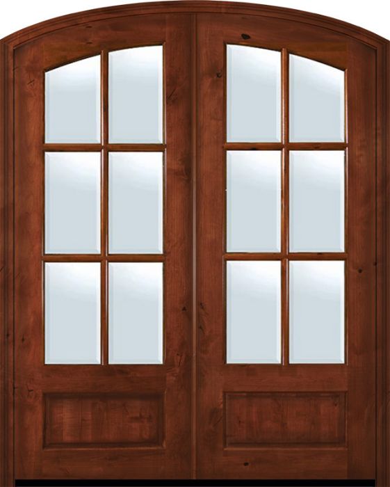 96" Double 6 Lite Arch Top TDL Estancia Alder Door w/Bevel IG