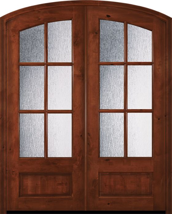 96" Double 6 Lite Arch Top TDL Estancia Alder Door w/Textured Glass