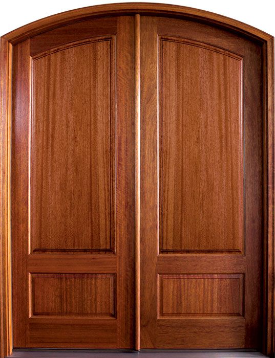96" Mahogany Tiffany Solid Panel Double Door/Arch Top