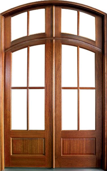 96" Mahogany Tiffany TDL 4 Lite Double Door Arch & Transom