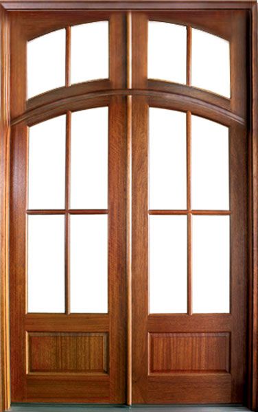 96" Mahogany Tiffany TDL 4 Lite Double Door Arch & Rec Transom