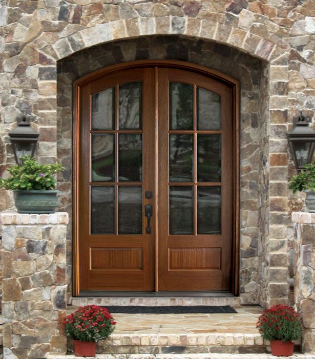 80" Mahogany Tiffany TDL 6 Lite Double Door/Arch Top