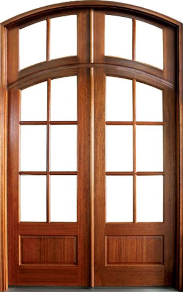 96" Mahogany or Knotty Alder Tiffany TDL 6 Lite Double Door Arch & Transom