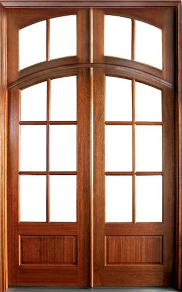 96" Mahogany or Knotty Alder Tiffany TDL 6 Lite Double Door Arch & Rec Transom
