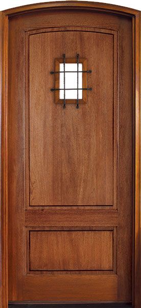 96" Mahogany Trinity 2 Panel Single Door/Arch Top w Speakeasy, 2-1/4" Thick