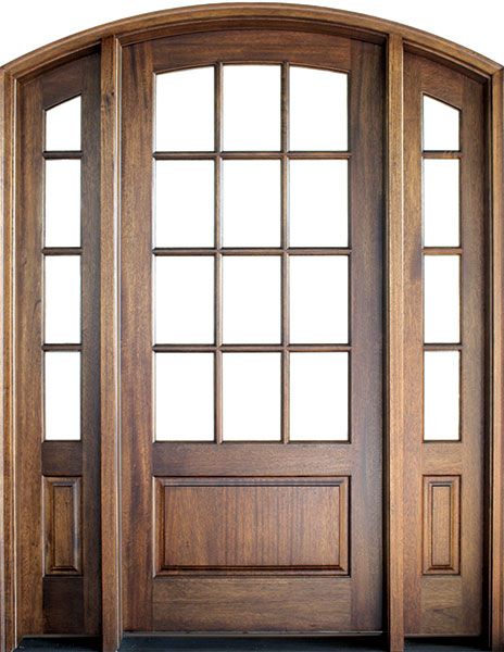 96" Mahogany Trinity TDL 12 Lite Single Door/2Sidelite Arch Top, 2-1/4" Thick