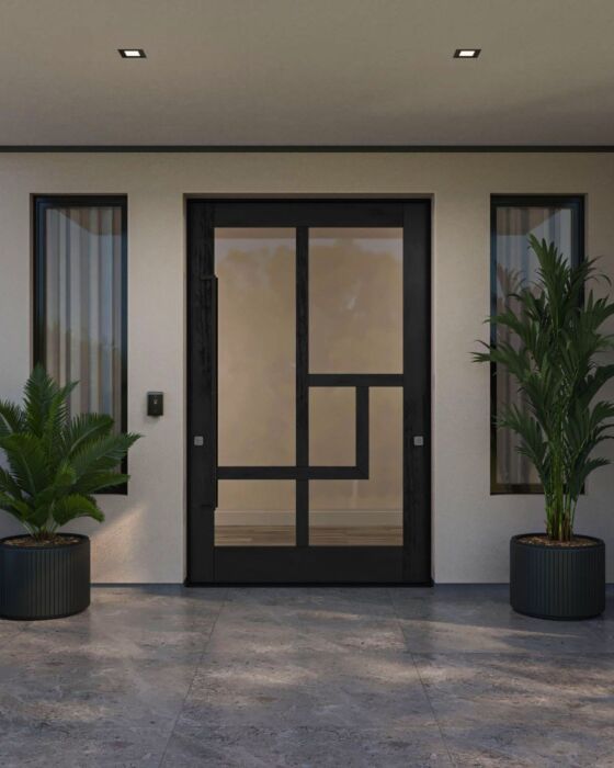 Mahogany Vektra  SDL Contemporary Modern Shaker Impact-Rated Pivot Door
