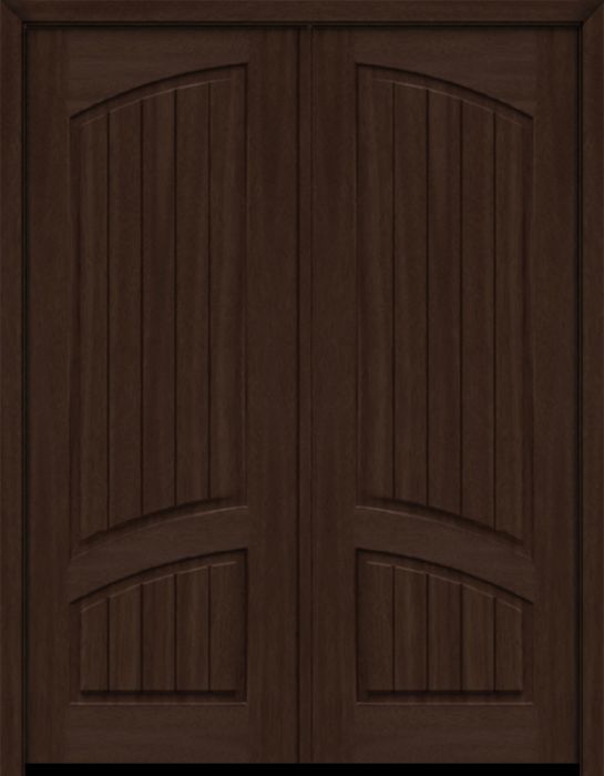 96" Mahogany Venice Grooved Solid Panel Double Door | HVHZ Impact