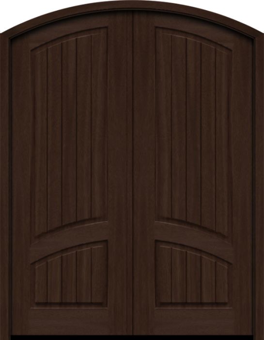 96" Mahogany Venice Grooved Solid Panel Double Door/Arch Top | HVHZ Impact
