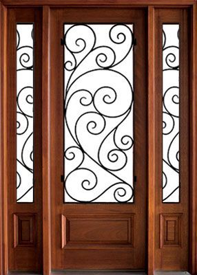 96" Mahogany Wakefield Single Door/2Sidelite w Burlwood Iron