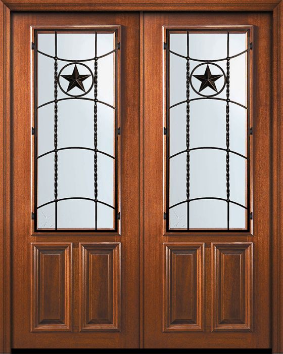 36" x 96" Double 2/3 Lite Texan Mahogany Door