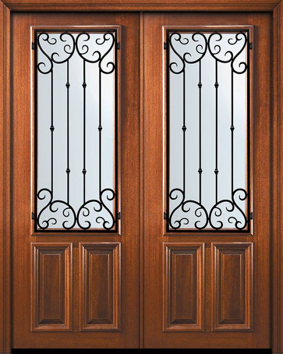 36" x 96" Double 2/3 Lite Valencia Mahogany Door
