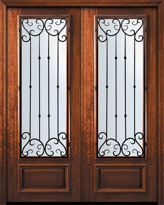 96" Double 3/4 Lite Valencia Mahogany Door