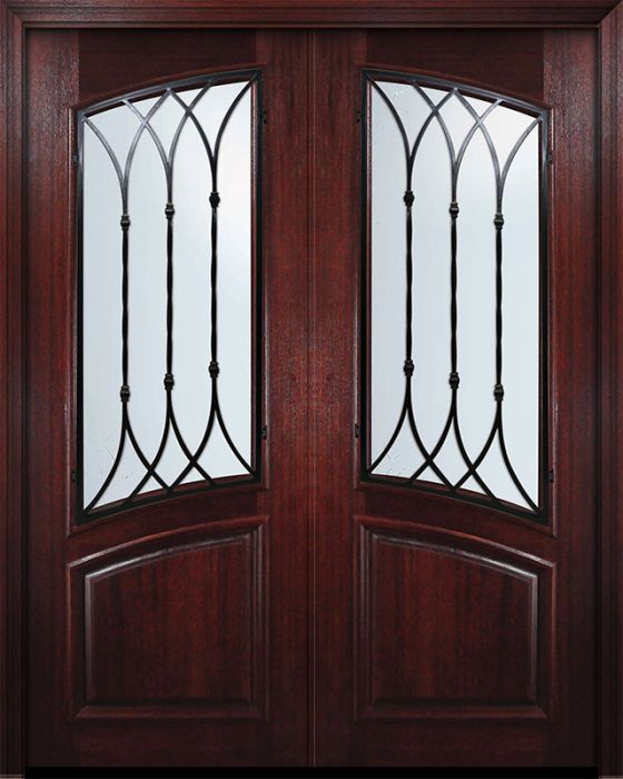 36" x 96" Double Square Top Arch Lite Warwick Mahogany Door