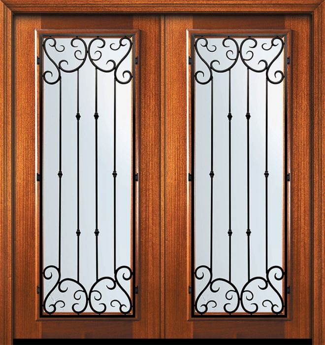 80" Double Full Lite Valencia Mahogany Door