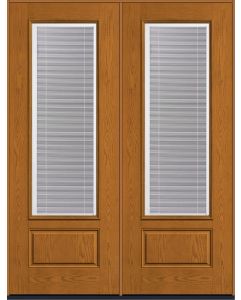 96 Clear Raise/Tilt Oak 3/4 Lite 1 Panel Fiberglass Double Doors , WBD Impact