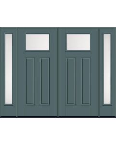 80 Satin Etch Craftsman Top View 2 Panel Smooth Fiberglass Double Door,Sidelites , WBD Impact