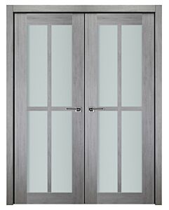 Italia French 4-Lite Vertical, Light Grey Prefinished Interior Double Door