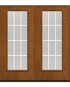 80 Clear Colonial 12 Lite Flat Bar GBG Oak Full Lite Fiberglass Double Doors , WBD Impact