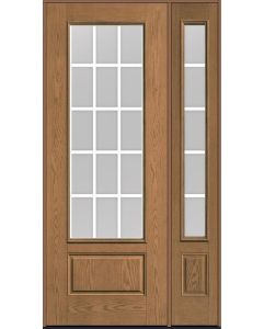 96 Low-E Colonial 15 Lite Flat Bar GBG Oak 3/4 Lite 1 Panel Fiberglass Single Door,Sidelite , WBD Impact