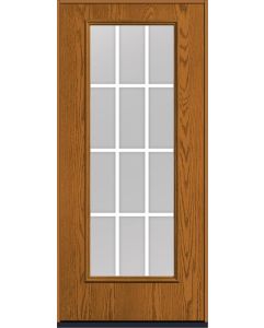 80 Low-E Colonial 12 Lite Flat Bar GBG Oak Full Lite Fiberglass Single Door , WBD Impact