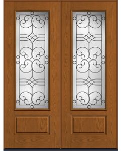 96 Salinas 3/4 Lite 1 Panel Oak Fiberglass Double Doors , WBD Impact
