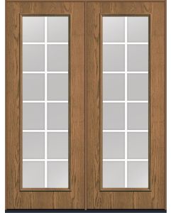 96 Low-E Colonial 12 Lite Flat Bar GBG Oak Full Lite Fiberglass Double Doors , WBD Impact
