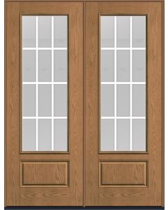 96 Clear Colonial 12 Lite Flat Bar GBG Oak 3/4 Lite 1 Panel Fiberglass Double Doors , WBD Impact
